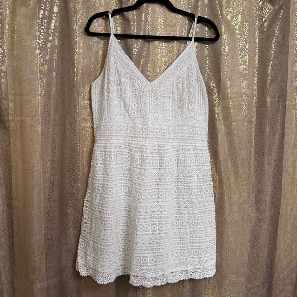 Abercrombie & Fitch White N Neck Crochet Lace Skater Mini Dress XL - Picture 1 of 7